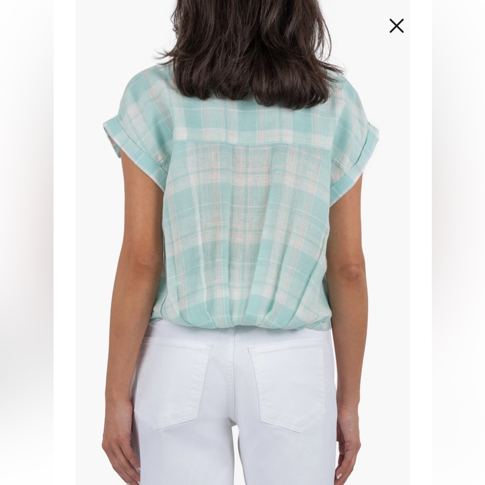 Kut from the Kloth Mint Plaid Button-Down Shirt - Picture 2 of 8